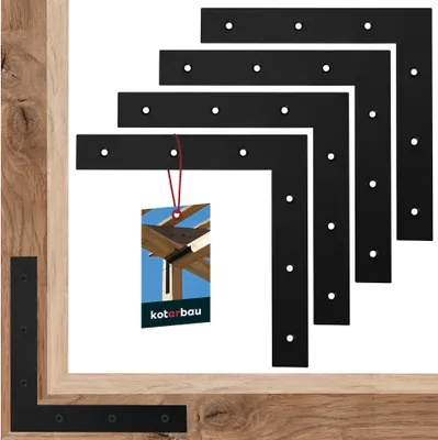 Immagine prodotto di KOTARBAU® Set di 4 angoli piatti 200x200x31 mm Connettore piatto nero a L in acciaio verniciato a polvere Connettore angolare in legno Angolo pesante Connettore angolare Piastra angolare Angolo di montaggio Angolo per mobili