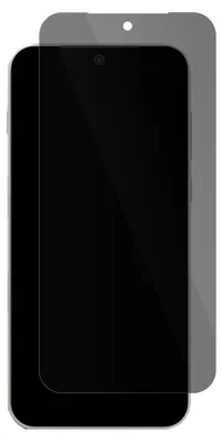 A black smartphone screen protector is shown on top of a smartphone.