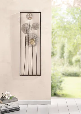 Produktbild von 3D Wandbild "Flowers" aus Metall in Rost-Optik & gold, 30x90 cm, Wandschmuck, Wanddeko, Metallbild