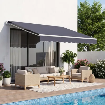 Immagine prodotto di VEVOR Tenda da Sole Retrattile Manuale 300 x 250 cm uso Esterno, Tendaggio Parasole Regolabile, Realizzato in Poliestere Impermeabile Grigio, con Manovella, per Ristoranti Bar Terrazze Porte Cortili