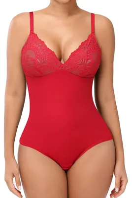 Zdjęcie produktu dla Solidchoice - Body modelujące dla kobiet, z dekoltem w kształcie litery V i koronką