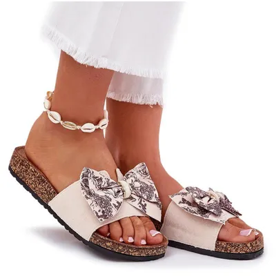 Produktbild von Damen Pantoletten mit Schleife auf Korkplattform beige Lisandrea 36