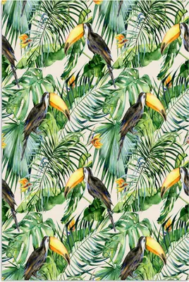 Produktbild von MuchoWow® Poster Blumen - Vogel - Tukan 80x120 cm - Papierdruck