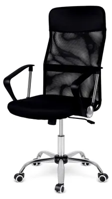 Produktbild von Ergonomischer Bürostuhl mit TILT-Mechanismus, Armlehnen, Kopfstütze und gummierten Rollen, Mikronetz, Schwarz