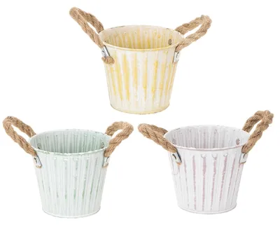 Produktbild von Pflanzeimer Metalltopf 3er-Set Ø12cm H10cm Shabby Chic Rosa/Grün/Gelb Deko Kübel, 3 Stück