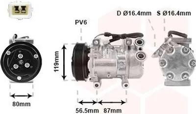 Produktbild von VAN WEZEL 0900K207 SD6V12 Klimaanlage Klimakompressor PAG 46 R134a passend für PEUGEOT 206 Schrägheck (2A/C) 206 CC (2D) 206 SW (2E/K) für CITROËN