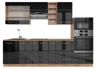 Obrázek produktu pro Kuchyňský kout Vicco Fame-Line Antracitový vysoký lesk/zlatý dub power 280 cm , PD Antracit, Model 42380
