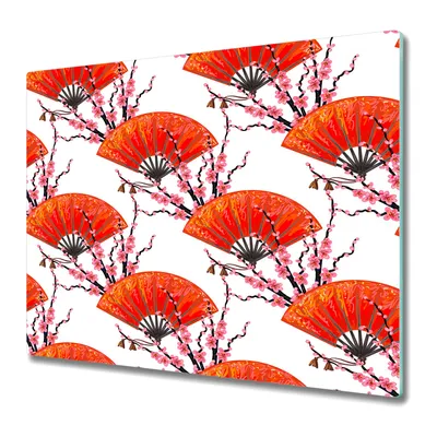 Produktbild von Küche Teller - Schneidebrett Glas - Herd Abdeckung -Sakura rot und rosa