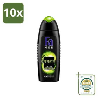 Imagen del producto de 10 unidades de gel de ducha Fa Men Speedster con taurina - 250 ml - Paquete ahorro - 10 piezas