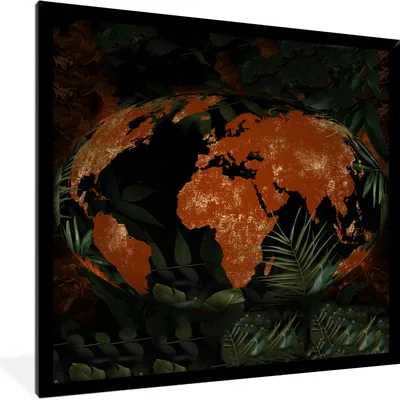 Produktbild von MuchoWow® MuchoWow® Gerahmtes Poster Weltkarte - Pflanzen - Rot 40x40 cm - Poster mit zchwarzem Bilderrahmen - Mit Rahmen - Wanddekoration Schlafzimmer