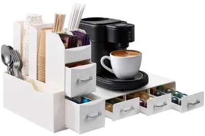 Produktbild von Famanu Kaffeekapsel-Organizer – Halter mit 5 Schubladen – Bis zu 48 Kaffeekapseln – Weiß