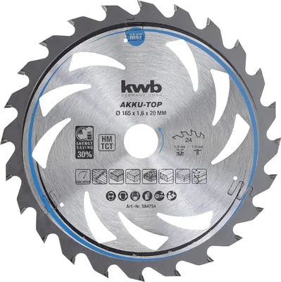 Image de kwb lame de scie circulaire 165 x 20 mm, facile à manier, pour machines sans fil dents 24