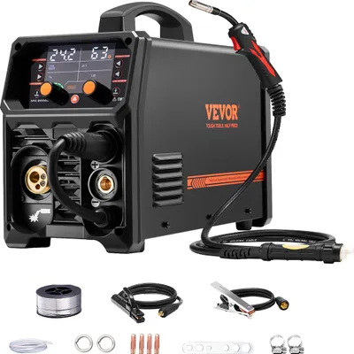 Produktbild von VEVOR Pro MIG-Schweißgerät, 200 Ampere Pluse MIG-Welder, 5-in-1 Synergie-Schweißer MIG Pluse, gasloses MIG, Gas-MIG, MMA und Lift WIG, mit IGBT-Wechselrichtertechnologie und LCD-Bildschirmanzeige