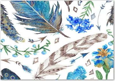 Produktbild von Tulup® Leinwandbild - 100x70 cm - Wandkunst - Drucke auf Leinwand - Leinwanddruck  - Sonstige - Blau - Federn Blumen