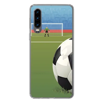 Produktbild von MuchoWow® Handyhülle Schutzhülle Hülle für Huawei P30 Eine Illustration eines Fußballs auf dem Feld im Stadion - Jungen - Mädchen - Kinder Silikon Softcase Handy Hülle - Kartenbesitzer