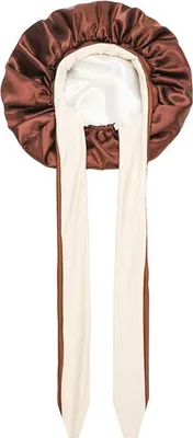 Image de INF Bonnet de Nuit Double Satin avec Sangles Ajustables - Soin Cheveux café