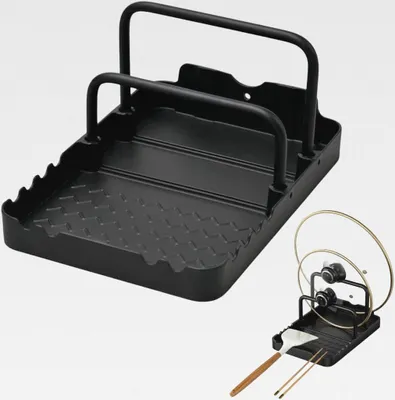 Produktbild von Topfdeckelhalter, Küche Deckelhalter für bis zu 2 Deckel, 20x14x2 cm, Topfdeckel-Organizer mit Abtropfschale für Topfdeckel, Spatel, Löffel, Schneidebretter, um Tropfflecken zu vermeiden