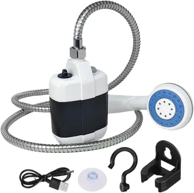 Produktbild von Tragbare Campingdusche Akku mit Pumpe, Camping Dusche mit wiederaufladbarem 1500-mAh-Akku, Mobile Duschen mit Duschkopf, für Camping Reisen Garten