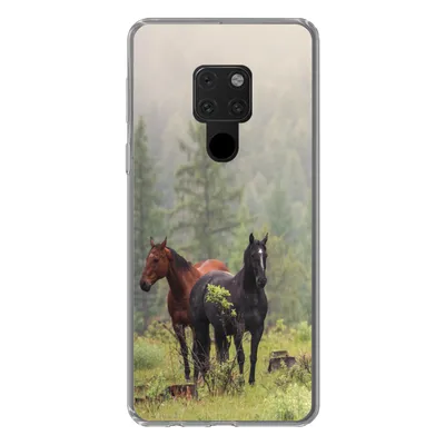 Produktbild von MuchoWow® Handyhülle Schutzhülle Hülle für Huawei P40 Lite Pferde - Wald - Nebel Silikon Softcase Handy Hülle - Handy