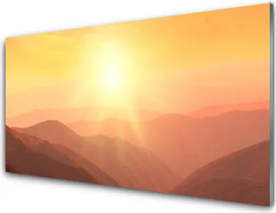 Immagine prodotto di Stampe su vetro acrilico 100x50: quadro decorativo, stampa con soggetto sole, montagne, paesaggio