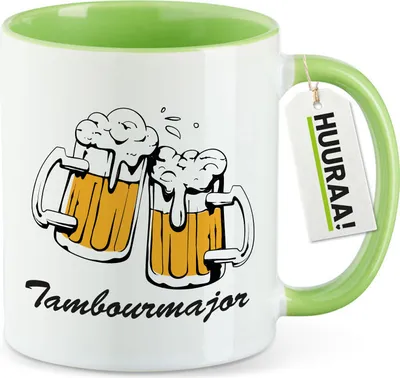 Produktbild von Huuraa Kaffeetasse Tambourmajor Spielmannszug 330ml Grün Keramik Kaffeebecher Geschenkidee