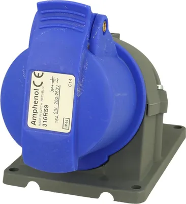 Immagine prodotto di Amphenol Presa a muro CEE da 16 ampere a 4 poli (3P+PE) femmina, codifica 9h blu 200/250 V frequenza 50 e 60 Hz - 1 pezzo