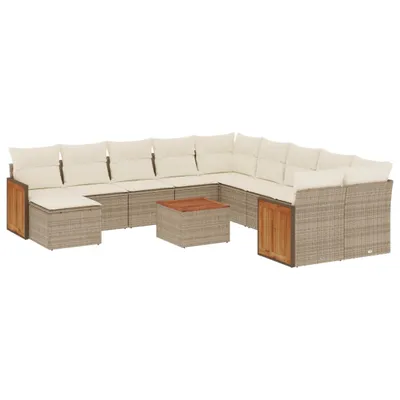Produktbild von vidaXL 12-tlg. Garten-Sofagarnitur mit Kissen Beige Poly Rattan