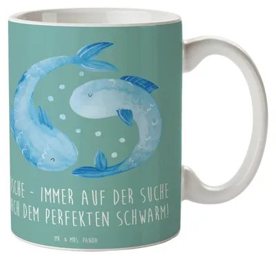 Produktbild von Mr. & Mrs. Panda Kaffeebecher Fische Schwarm - Meeresbrise - Geschenk, Sternzeichen, Teetasse, haferl, Tierkreiszeichen, Tasse, schöne, emotional, Geburtstage, Romantisch