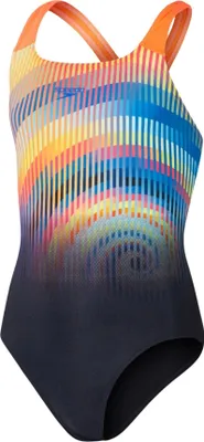 Produktbild von Speedo Digital Placement Powerback-Badeanzug Mädchen schwarz orange blau Gr 116