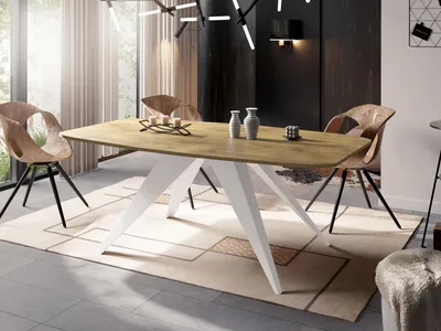 Produktbild von Ausziehbarer Esstisch im Loft-Stil - Industrieller Tisch mit Weißen Metallbeinen - Modernes Design für Wohnzimmer - 180 cm Ausziehbar auf 220 cm - Lancelot Eiche