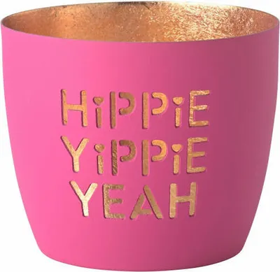 Produktbild von Gift Company Windlicht Madras Hippie yippie yeah M, Teelichthalter, Kerzenhalter, Eisen, neon purple / Gold, H 8.5 cm, 1156504082