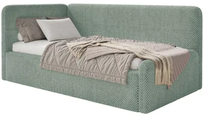 Obrázok produktu pre Selsey Fanko – detská posteľ 90x200 cm s čelom vľavo, plyšová, šalviová zelená