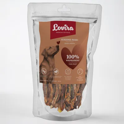 Image de Friandises LOVIRA pour chiens – viande de porc séchée, complément à une alimentation saine, friandises naturelles pour chiens, 80 g