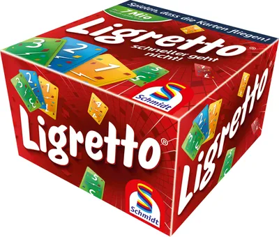 A product box for the card game Ligretto, showing the game's logo and colorful cards.