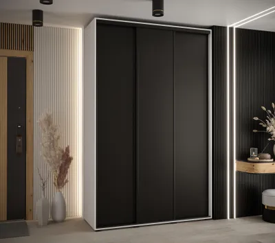 Produktbild von Kleiderschrank YVONA 1 - 150/45 cm, weiß/schwarz/schwarz