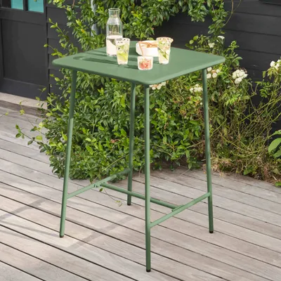 Image de Table haute de jardin carrée en acier vert cactus - Oviala Palavas