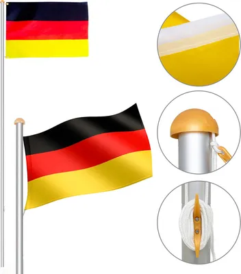 Produktbild von Fiqops Aluminium Fahnenmast 6,50m inkl Seilzug inkl Deutschlandfahne Flaggenmast Mast Flagge Alu