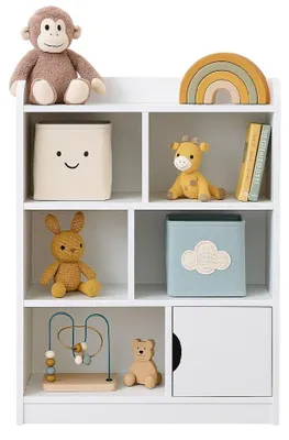 Immagine prodotto di GINGER HOME: Scaffale per bambini, ideale per riporre libri e giocattoli, con 4 ripiani e una porta – Bianco