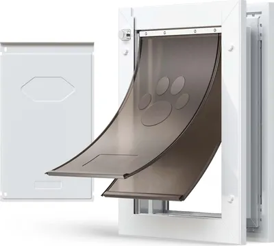 Zdjęcie produktu dla SucceBuy Klapka dla psów (średnia) z podwójnymi klapkami magnetycznymi i solidną metalową ramą, odporna na warunki atmosferyczne klapka dla zwierząt domowych do drzwi wewnętrznych i zewnętrznych, klapka dla kotów i psów w kolorze białym 20,96 x 31,12 cm (szerokość x wysokość)