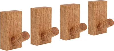 Produktbild von Set mit 4 stabile Kleiderhaken für Jacken und Taschen (Eichenholz)