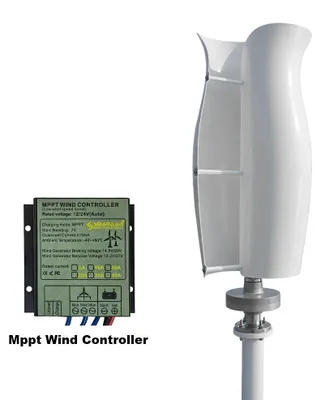 Produktbild von Vertikale Windturbine - ST-5000 - 5000 W - 12 V - 2 Flügel - Permanentmagnet - Anlauf 1,5 m/s - Mit em Laderegler - Weiß