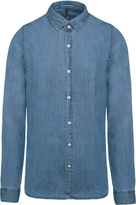 Produktbild von Kariban Herren Denim Hemd Freizeit Shirt Jeanshemd Baumwolle Langarm, Größe:XL, Farbe:Chambray Blue