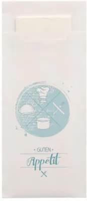 Produktbild von Bestecktaschen 20 cm x 8,5 cm weiss "Guten Appetit" inkl. weißer Serviette