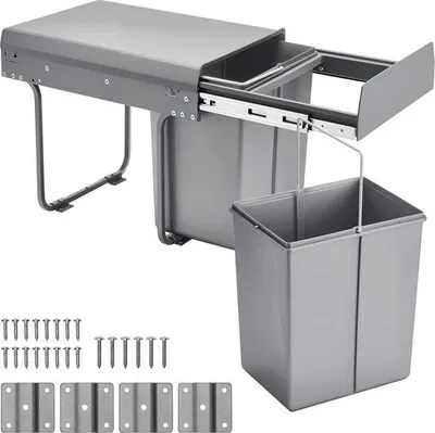 Produktbild von Uittrekbare Abfallbehälter für Küchen (20 l x 2), doppeltes Abfallbehälter für Unterbau, mit stabilen, vollständig ausziehbarem Schubsystem aus Metall und praktischem Griff