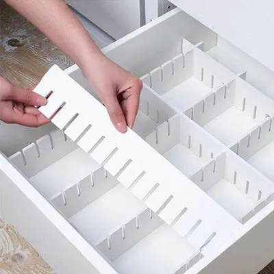 Image de Séparateurs de tiroir en PVC blanc, 45 x 9 cm, réglables, organiseurs pour vêtements et chaussures