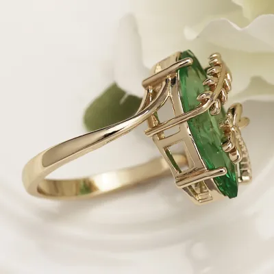 Produktbild von Transparenter Strass-Ring, Smaragd-Kunstedelstein, Libellen-Dekor-Ring für Hochzeit-Grün,US 7