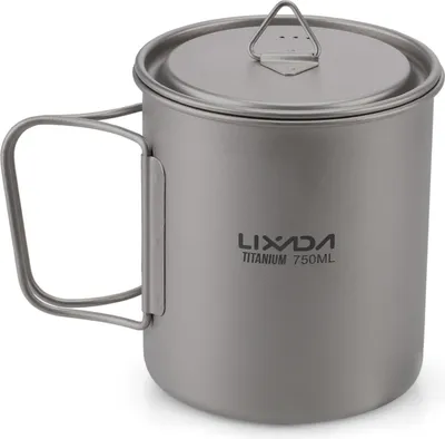 Produktbild von Lixada Titanium Topf Camping Tragbar Titan Wasser Tragbar Becher Tasse Klappgriff, 750 ml
