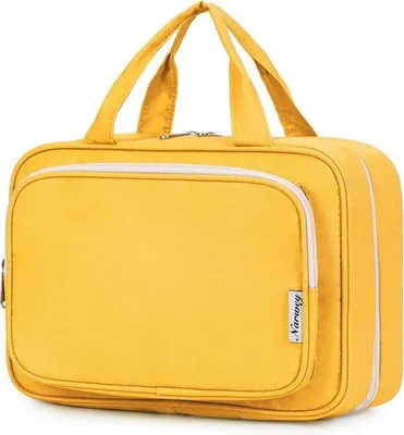 Immagine prodotto di Borsa da toilette sospesa Unyqoos® – ampia borsa per cosmetici da donna e ragazza, organizer con 4 scomparti, impermeabile, gancio in metallo, 30,5 x 23 x 14 cm, arancione