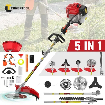 Produktbild von 5in1 Multifunktions Benzintrimmer 52cc Rasentrimmer Heckenschere Säge Rasenkantenschneider Drahtbürste 2-Takt Motor 2500 W 11000 U min Tragegurt
