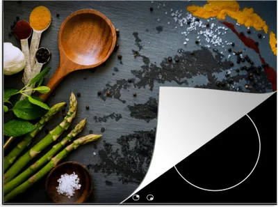 Produktbild von KitchenYeah© Herdabdeckplatte Gewürze - Schöpfkelle - Küche , 70x52cm, Küche Deko, Glaskeramikkochfeld Herdabdeckung, Abdeckplatte fùr Kochfeld